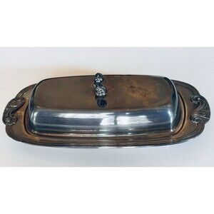 Vintage Oneida Waves Chateau Pattern Silver Plate Butter Dish w/ Crystal Tray